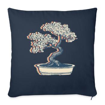 Bonsaï Japonais Zen Plante Rétro Line Art - Housse de coussin décorative 45 x 45 cm - bleu marine - Devant