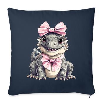 Coquette Arc Ankylosaure Dinosaure Fille - Housse de coussin décorative 45 x 45 cm - bleu marine - Devant