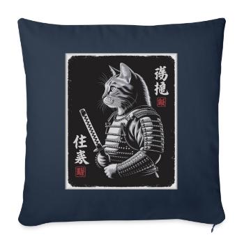 Cat Samurai in Japanese Ukiyo-e - Sofa pillowcase 17,3'' x 17,3'' (45 x 45 cm) - navy - Front