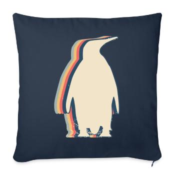 pingouin incapable de voler oiseau rétro dessin au trait - Housse de coussin décorative 45 x 45 cm - bleu marine - Devant