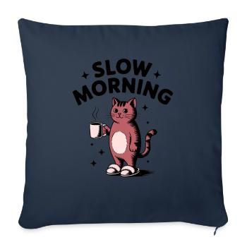 Café lent du matin chat - Housse de coussin décorative 45 x 45 cm - bleu marine - Devant