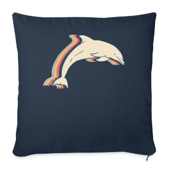 Dauphin Océan Animal Rétro Line Art - Housse de coussin décorative 45 x 45 cm - bleu marine - Devant