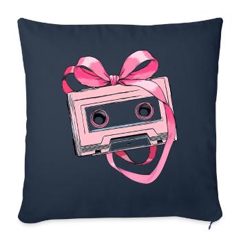 Coquette Bow Cassette Strap Années 80 Rétro - Housse de coussin décorative 45 x 45 cm - bleu marine - Devant