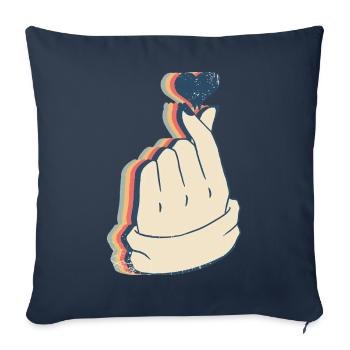 Saranghae Kpop Doigt Coeur Kdrama Rétro Line Art - Housse de coussin décorative 45 x 45 cm - bleu marine - Devant