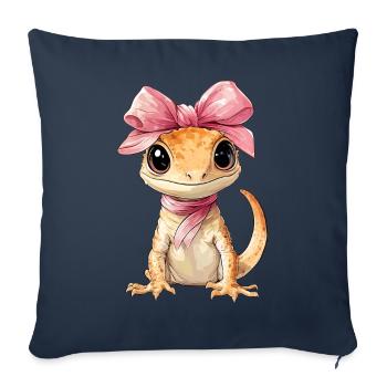 Coquette Bow Bonnet Gecko Lézard Maman Fille Rose - Housse de coussin décorative 45 x 45 cm - bleu marine - Devant