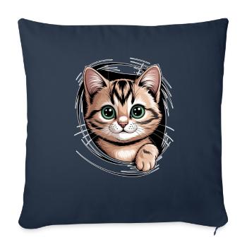 Cute cat with big eyes - Sofa pillowcase 17,3'' x 17,3'' (45 x 45 cm) - navy - Front