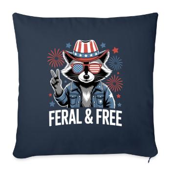 Raton laveur patriotique sauvage et libre - Housse de coussin décorative 45 x 45 cm - bleu marine - Devant