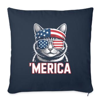 'Merica Cat avec lunettes de soleil - Housse de coussin décorative 45 x 45 cm - bleu marine - Devant
