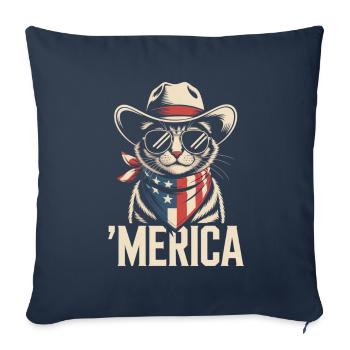 'Merica Cat avec lunettes de soleil - Housse de coussin décorative 45 x 45 cm - bleu marine - Devant