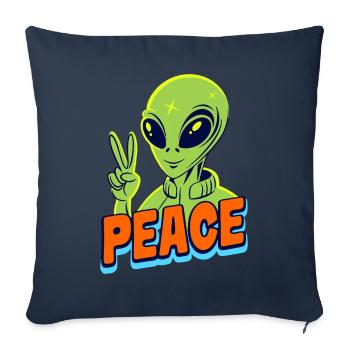 Funny green Alien with Peace sign Space - Sofa pillowcase 17,3'' x 17,3'' (45 x 45 cm) - navy - Front