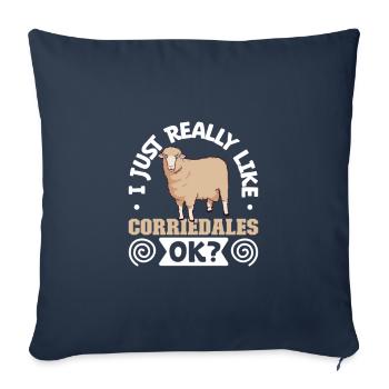 J’adore mes moutons domestiques Corriedale - Housse de coussin décorative 45 x 45 cm - bleu marine - Devant