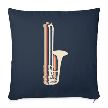 Trombone Instrument Tromboniste Rétro Line Art - Housse de coussin décorative 45 x 45 cm - bleu marine - Devant