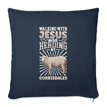 Jésus et les brebis - Corriedale Moutons domestiques - Housse de coussin décorative 45 x 45 cm - bleu marine - Devant