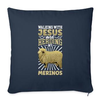Jésus et les brebis - Brebis mérinos - Housse de coussin décorative 45 x 45 cm - bleu marine - Devant