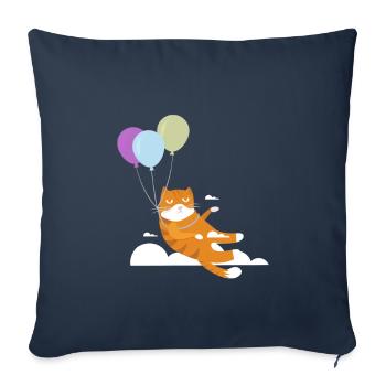 Drôle chat Chat Miau Vol Avec Ballon - Housse de coussin décorative 45 x 45 cm - bleu marine - Devant