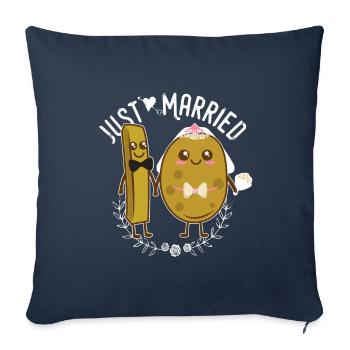 Pomme de terre mariée et marié français - Housse de coussin décorative 45 x 45 cm - bleu marine - Devant