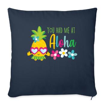 Ananas Aloha dessin Hawaï plage soleil d'été - Housse de coussin décorative 45 x 45 cm - bleu marine - Devant