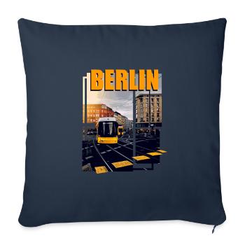 Berlin Bus Train Transport - Housse de coussin décorative 45 x 45 cm - bleu marine - Devant