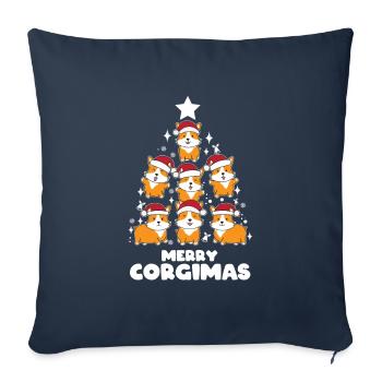 Pembroke Noël Corgi Gallois - Housse de coussin décorative 45 x 45 cm - bleu marine - Devant