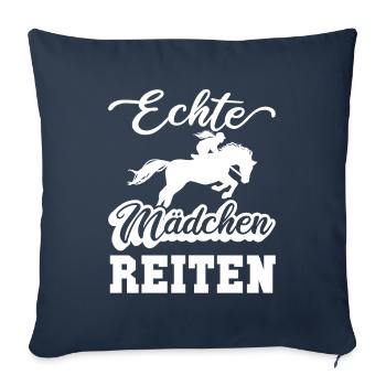 Vraies filles équitation cheval sort équestre - Housse de coussin décorative 45 x 45 cm - bleu marine - Devant