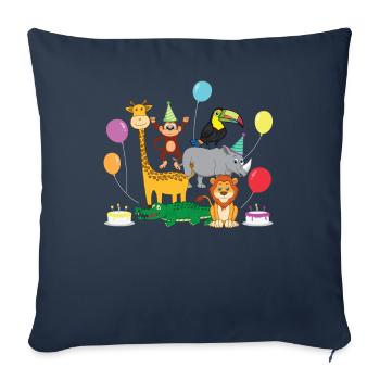 anniversaire Zoo animaux jardin d’enfants fête cadeau - Housse de coussin décorative 45 x 45 cm - bleu marine - Devant