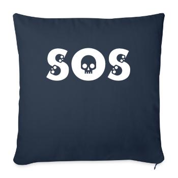 Conception de crâne SOS avec des os de style BD - Housse de coussin décorative 45 x 45 cm - bleu marine - Devant
