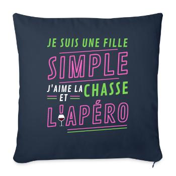 Je suis une fille simple chasse apéro - Housse de coussin décorative 45 x 45 cm - bleu marine - Devant