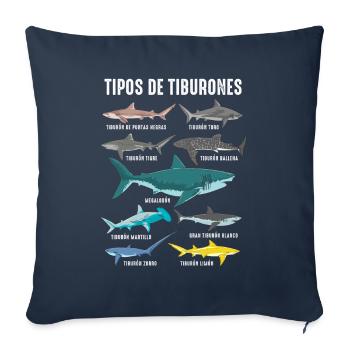 Types of sharks Marine fauna Ocean - Sofa pillowcase 17,3'' x 17,3'' (45 x 45 cm) - navy - Front