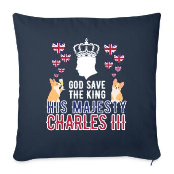 Couronnement du roi britannique Charles Angleterre Drapeau - Housse de coussin décorative 45 x 45 cm - bleu marine - Devant