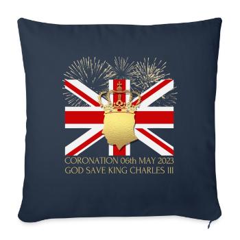 Couronnement du roi britannique Charles Angleterre Drapeau - Housse de coussin décorative 45 x 45 cm - bleu marine - Devant