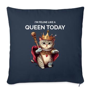 Chat Queen Royal Kawaii Chaton Chat - Housse de coussin décorative 45 x 45 cm - bleu marine - Devant