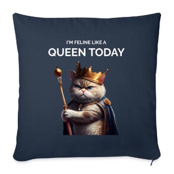 Chat Queen Chat Royal - Housse de coussin décorative 45 x 45 cm - bleu marine - Devant