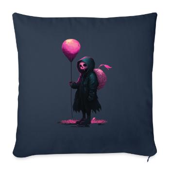 Squelette effrayant - Fille gothique avec un ballon rose - Housse de coussin décorative 45 x 45 cm - bleu marine - Devant