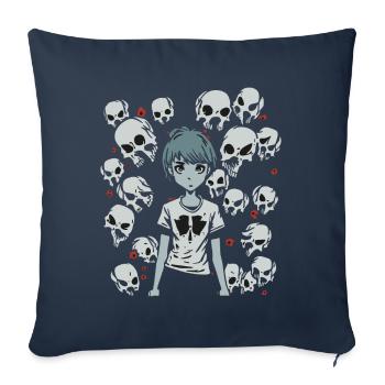 Skull, Bones and Cartoon Girl - Sofa pillowcase 17,3'' x 17,3'' (45 x 45 cm) - navy - Front