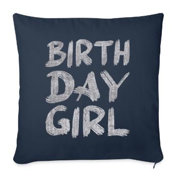 fille d’anniversaire - Housse de coussin décorative 45 x 45 cm - bleu marine - Devant