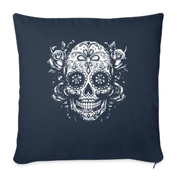 Roses and skull - Sofa pillowcase 17,3'' x 17,3'' (45 x 45 cm) - navy - Front