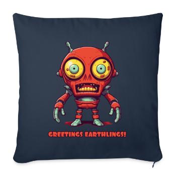Salutations Terriens – Alien Robots - Housse de coussin décorative 45 x 45 cm - bleu marine - Devant