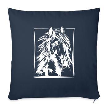 Cheval, équitation, dressage, dessin cadeau - Housse de coussin décorative 45 x 45 cm - bleu marine - Devant