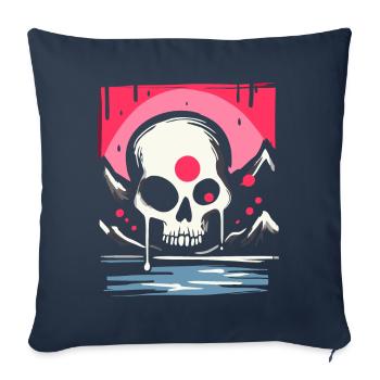 Le soleil rouge du Japon : Crâne de gouttes roses - Housse de coussin décorative 45 x 45 cm - bleu marine - Devant
