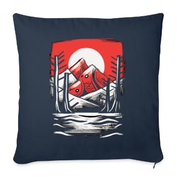 Soleil rouge du Japon, montagnes de poissons - Housse de coussin décorative 45 x 45 cm - bleu marine - Devant