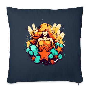 La belle vierge des fleurs et des étoiles - Housse de coussin décorative 45 x 45 cm - bleu marine - Devant