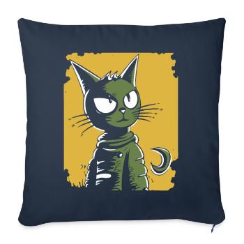 Chat de dessin animé rétro vintage - Housse de coussin décorative 45 x 45 cm - bleu marine - Devant
