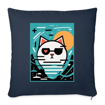 Art artiste chat avec coeur - Housse de coussin décorative 45 x 45 cm - bleu marine - Devant