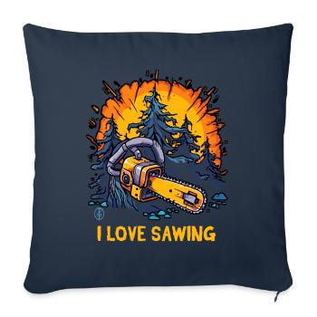 J’adore scier avec une tronçonneuse - Housse de coussin décorative 45 x 45 cm - bleu marine - Devant