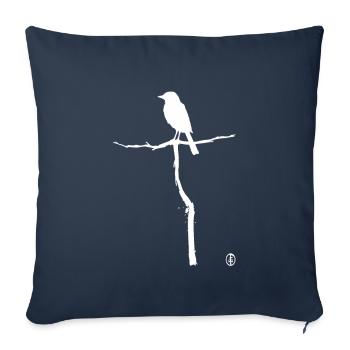 Oiseau sur une branche - Housse de coussin décorative 45 x 45 cm - bleu marine - Devant