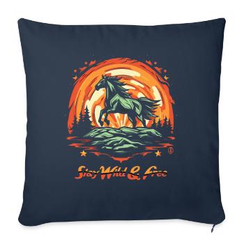 Restez sauvage et libre, des étoiles et un cheval sauvage - Housse de coussin décorative 45 x 45 cm - bleu marine - Devant