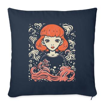 Woodcut Comic Art Portrait of a Woman - Sofa pillowcase 17,3'' x 17,3'' (45 x 45 cm) - navy - Front