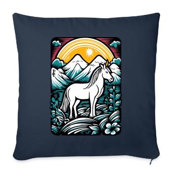 Dessin animé d’art d’un cheval licorne dans la nature - Housse de coussin décorative 45 x 45 cm - bleu marine - Devant