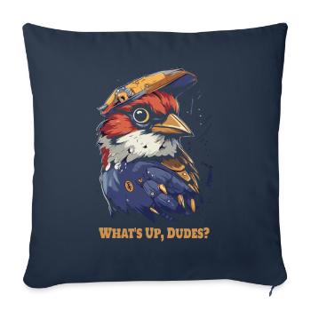 Oiseau cool avec style : Quoi de neuf, les gars ? - Housse de coussin décorative 45 x 45 cm - bleu marine - Devant