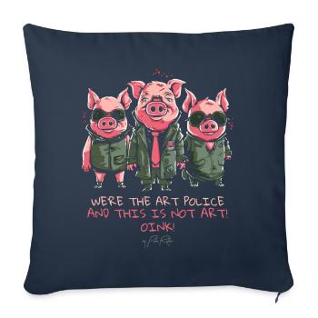 Art Police Pigs : Ce n’est pas de l’art, Oink ! - Housse de coussin décorative 45 x 45 cm - bleu marine - Devant